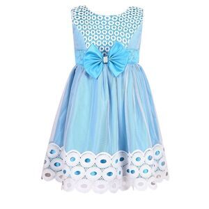 NWT Richie House Blue Satin & Embroidered Lace Dress Size 4/5
